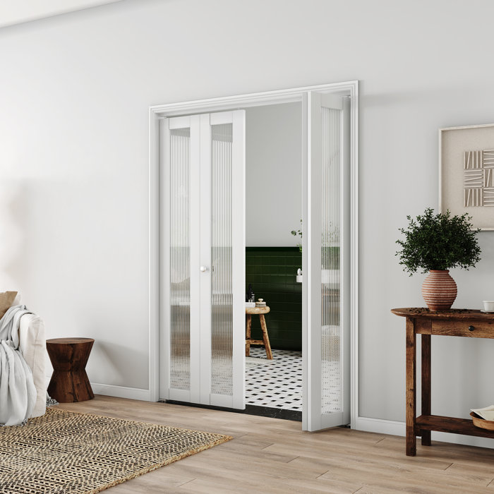 CHIC MODE 1 Lite Reeded Glass Double Folding Doors Prefinished